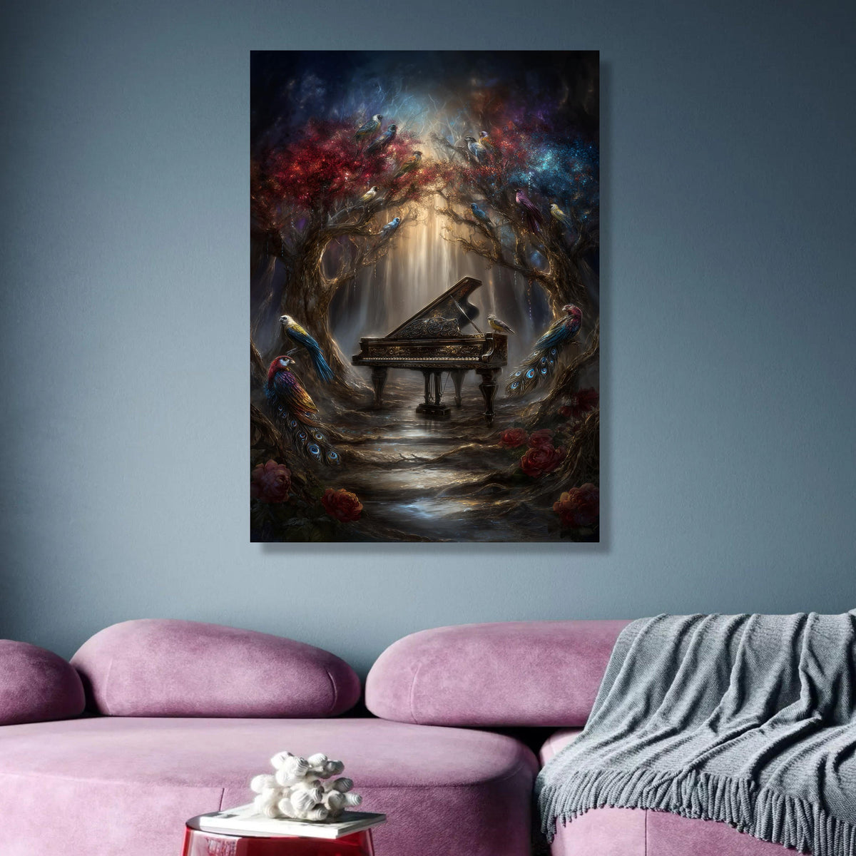 Enchanted Forest Piano, Magical Birds Canvas Wall Art, Fantasy Nature Scene, Mystical Woodland wall decoration, canvas print, wall art