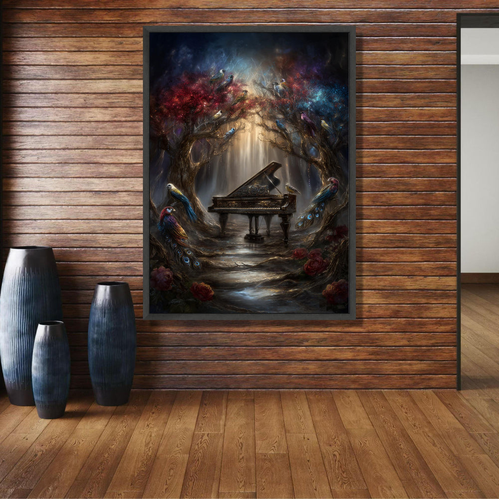 Enchanted Forest Piano, Magical Birds Canvas Wall Art, Fantasy Nature Scene, Mystical Woodland wall decoration, canvas print, wall art