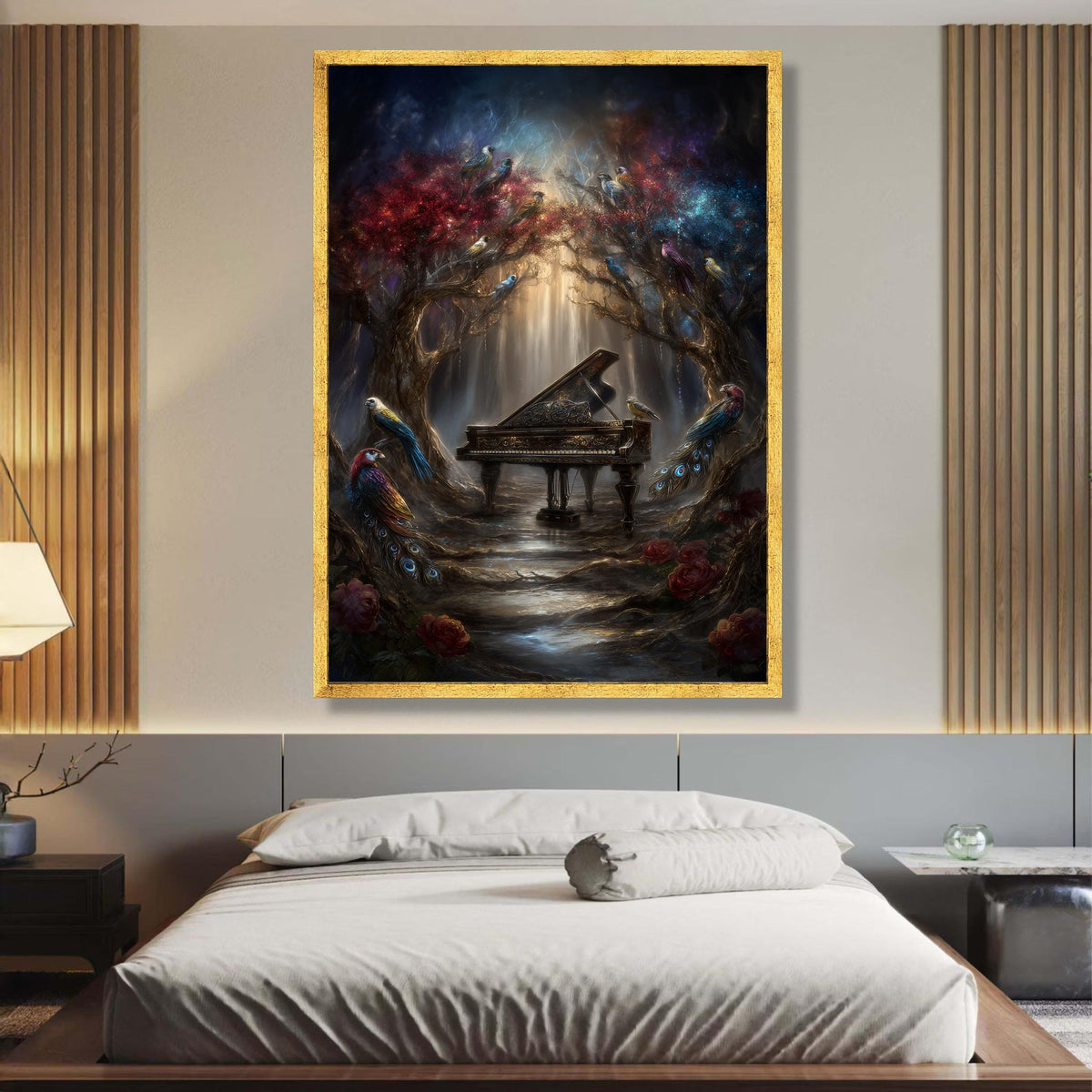 Enchanted Forest Piano, Magical Birds Canvas Wall Art, Fantasy Nature Scene, Mystical Woodland wall decoration, canvas print, wall art