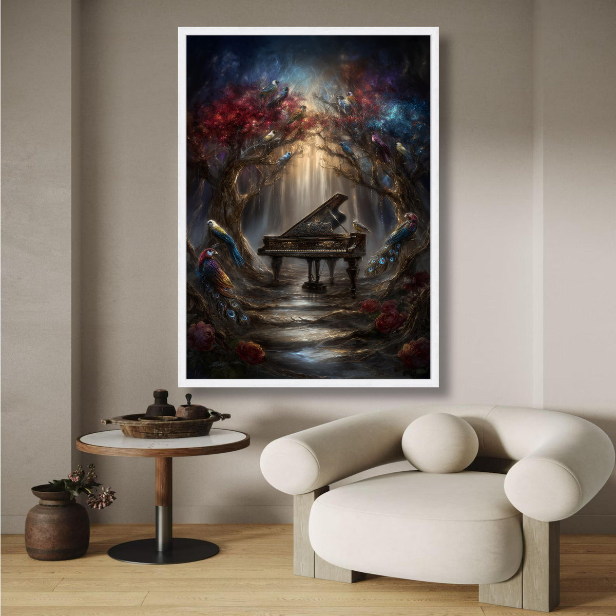 Enchanted Forest Piano, Magical Birds Canvas Wall Art, Fantasy Nature Scene, Mystical Woodland wall decoration, canvas print, wall art