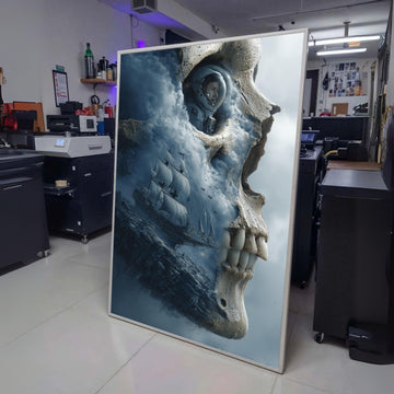 Surreal Skull Canvas Art, Astronaut and Sailing Ship, Fantasy Ocean Scene, Space Exploration Wall wall decoration, canvas print, wall art