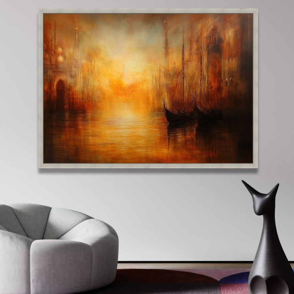 Warm Sunset Harbor Scene Canvas, Vintage Sailing Boats Wall Art, Classical Cityscape Painting, wall decoration, canvas print, wall art