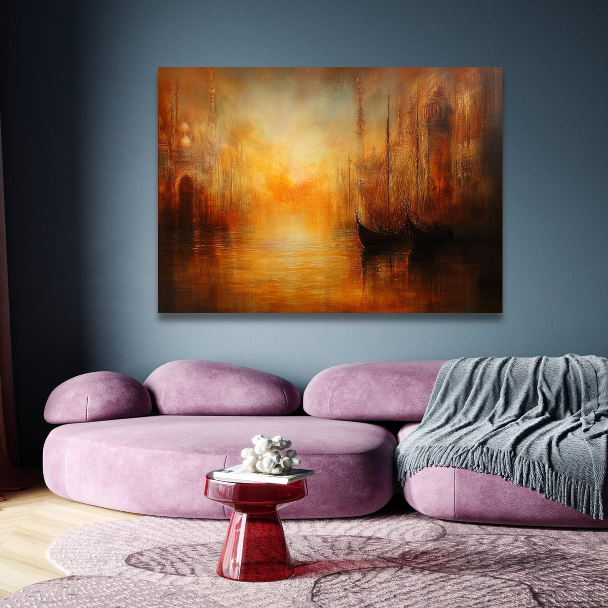 Warm Sunset Harbor Scene Canvas, Vintage Sailing Boats Wall Art, Classical Cityscape Painting, wall decoration, canvas print, wall art