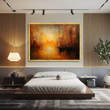 Warm Sunset Harbor Scene Canvas, Vintage Sailing Boats Wall Art, Classical Cityscape Painting, wall decoration, canvas print, wall art