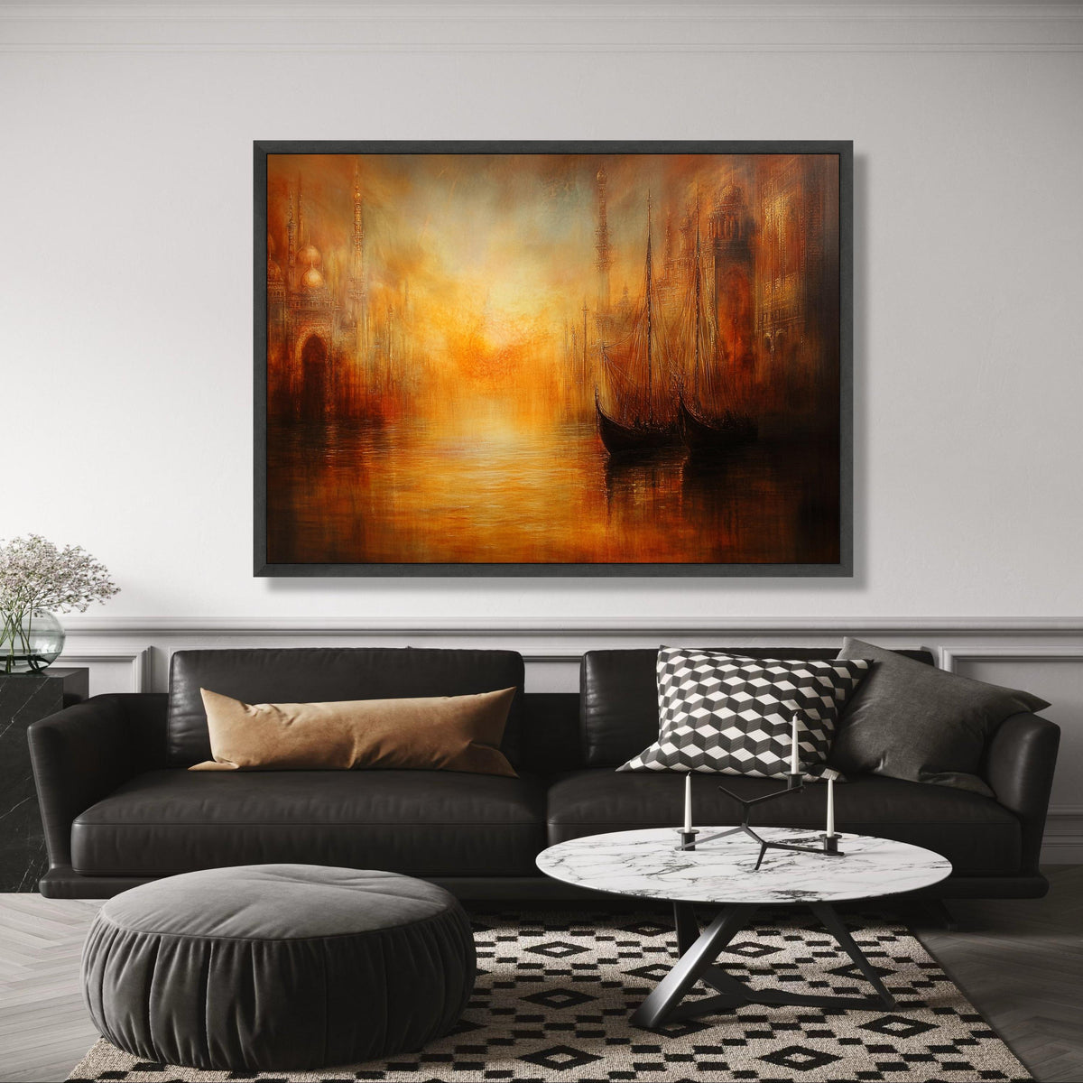 Warm Sunset Harbor Scene Canvas, Vintage Sailing Boats Wall Art, Classical Cityscape Painting, wall decoration, canvas print, wall art