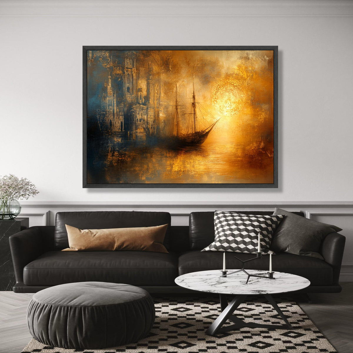 Vintage Sailing Ship Sunset Canvas, Rustic Ocean Wall Art, Maritime Landscape Painting, Nautical wall decoration, canvas print, wall art