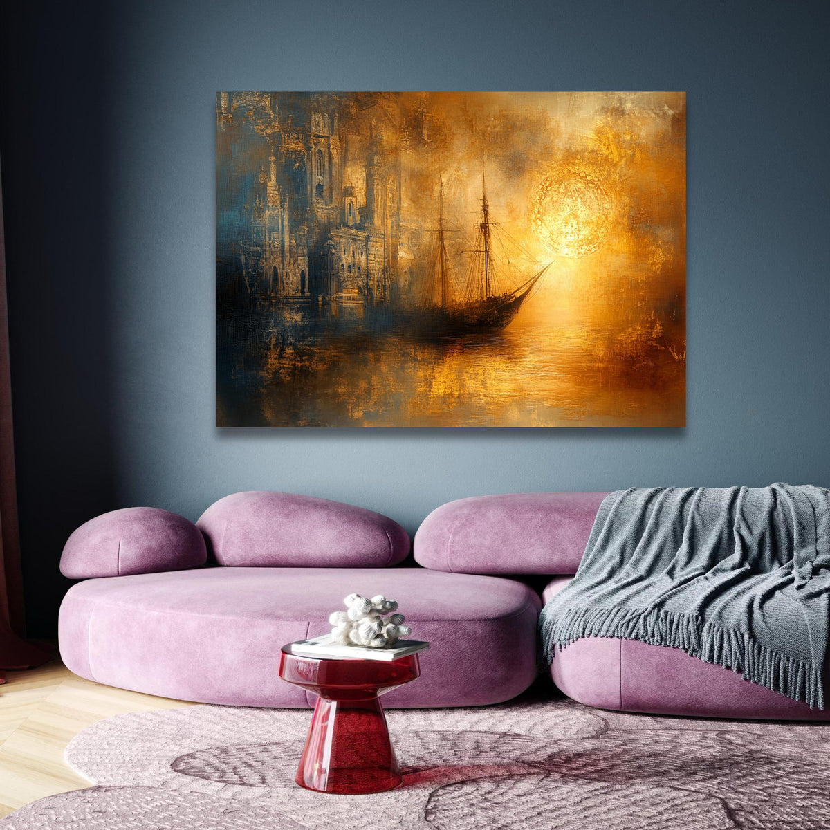 Vintage Sailing Ship Sunset Canvas, Rustic Ocean Wall Art, Maritime Landscape Painting, Nautical wall decoration, canvas print, wall art