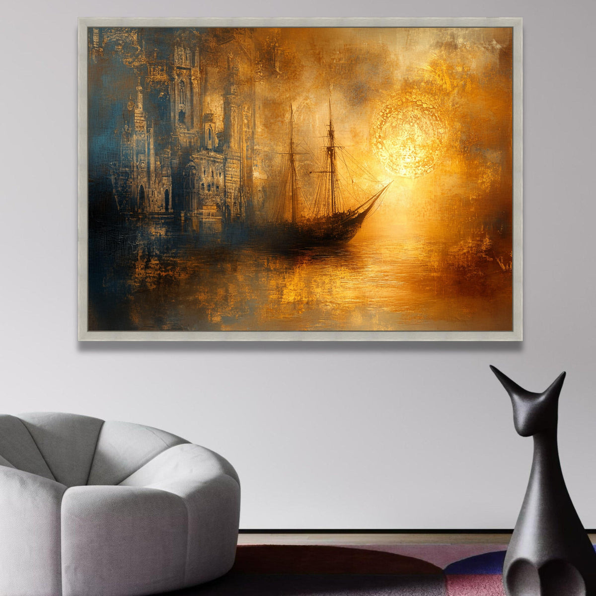 Vintage Sailing Ship Sunset Canvas, Rustic Ocean Wall Art, Maritime Landscape Painting, Nautical wall decoration, canvas print, wall art