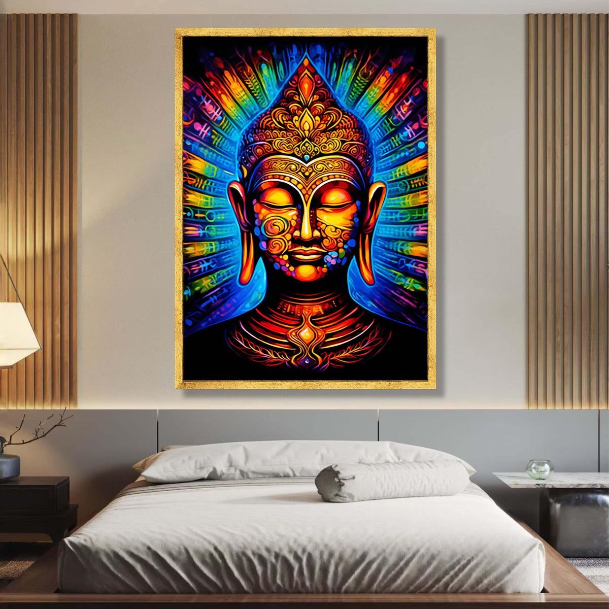 Vibrant Buddha Canvas Wall Art, Colorful Spiritual Meditation Decor, Mystical Asian Inspired Canvas, wall decoration, canvas print, wall art