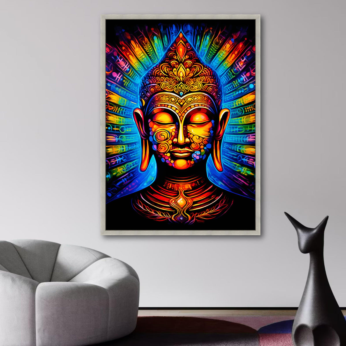 Vibrant Buddha Canvas Wall Art, Colorful Spiritual Meditation Decor, Mystical Asian Inspired Canvas, wall decoration, canvas print, wall art