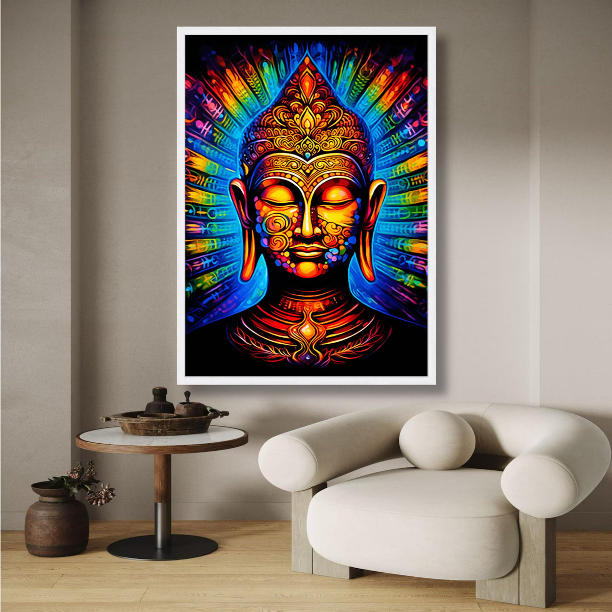 Vibrant Buddha Canvas Wall Art, Colorful Spiritual Meditation Decor, Mystical Asian Inspired Canvas, wall decoration, canvas print, wall art
