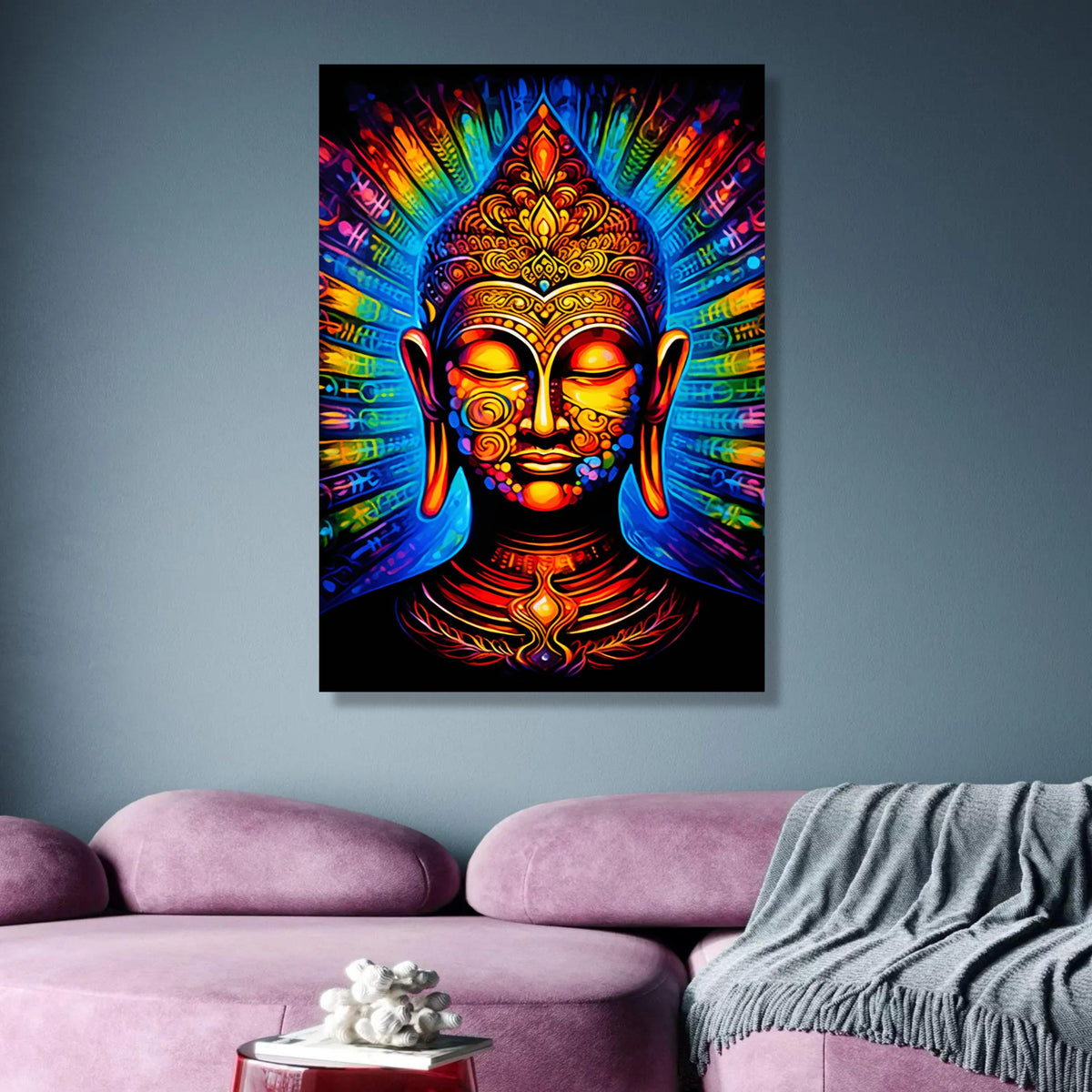 Vibrant Buddha Canvas Wall Art, Colorful Spiritual Meditation Decor, Mystical Asian Inspired Canvas, wall decoration, canvas print, wall art