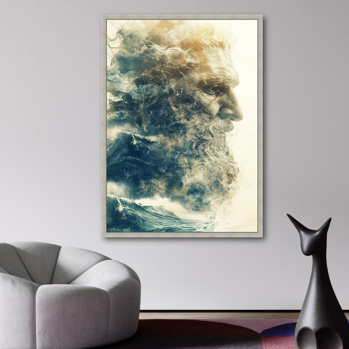 Poseidon God of the Sea Canvas, Mythology Wall Art, Ocean Waves Decor, Powerful Male Portrait wall decoration, canvas print, wall art