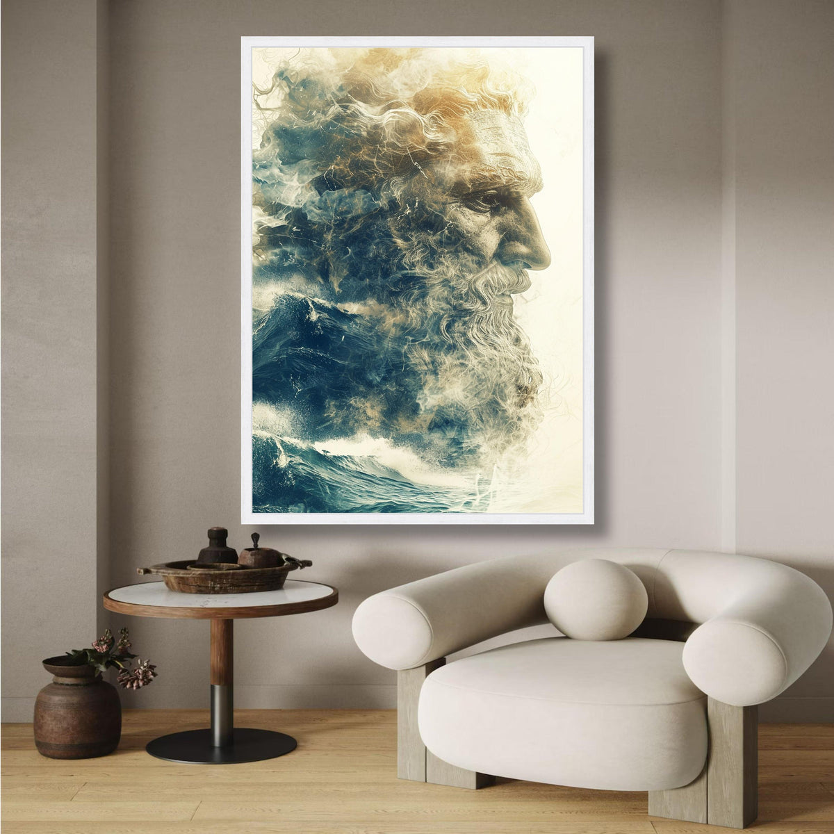 Poseidon God of the Sea Canvas, Mythology Wall Art, Ocean Waves Decor, Powerful Male Portrait wall decoration, canvas print, wall art