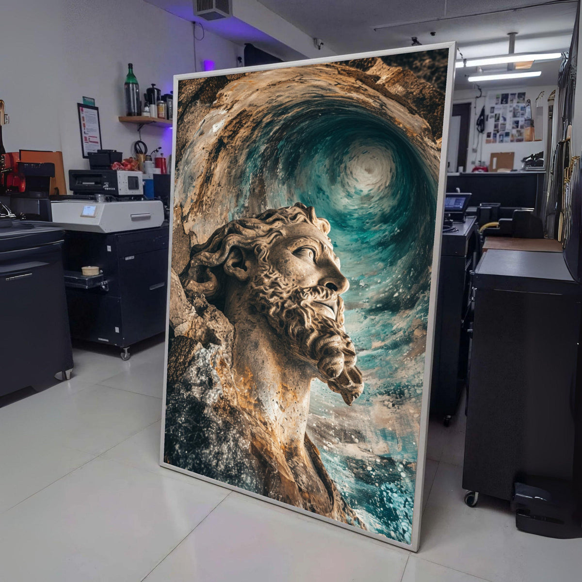 Poseidon Statue Canvas Art, Ocean Wave Wall Decor, Mythological Sea God Canvas, Nautical Home wall decoration, canvas print, wall art