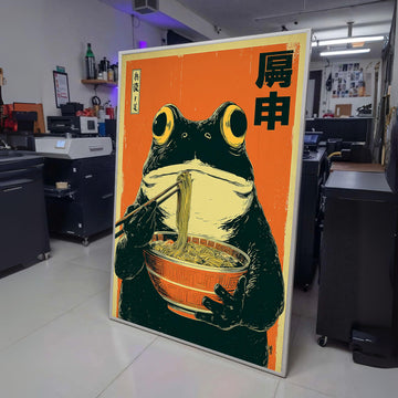 Vintage Style Frog Eating Ramen Noodles Canvas, Asian Kitchen Wall Art, Quirky Animal Illustration, wall decoration, canvas print, wall art