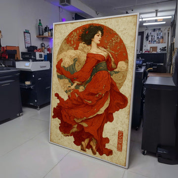 Elegant Asian Woman in Flowing Red Dress Canvas, Traditional Style Art, Oriental Wall Decor, Asian wall decoration, canvas print, wall art