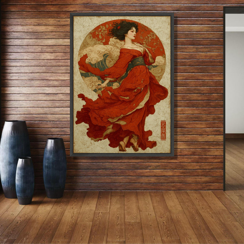 Elegant Asian Woman in Flowing Red Dress Canvas, Traditional Style Art, Oriental Wall Decor, Asian wall decoration, canvas print, wall art