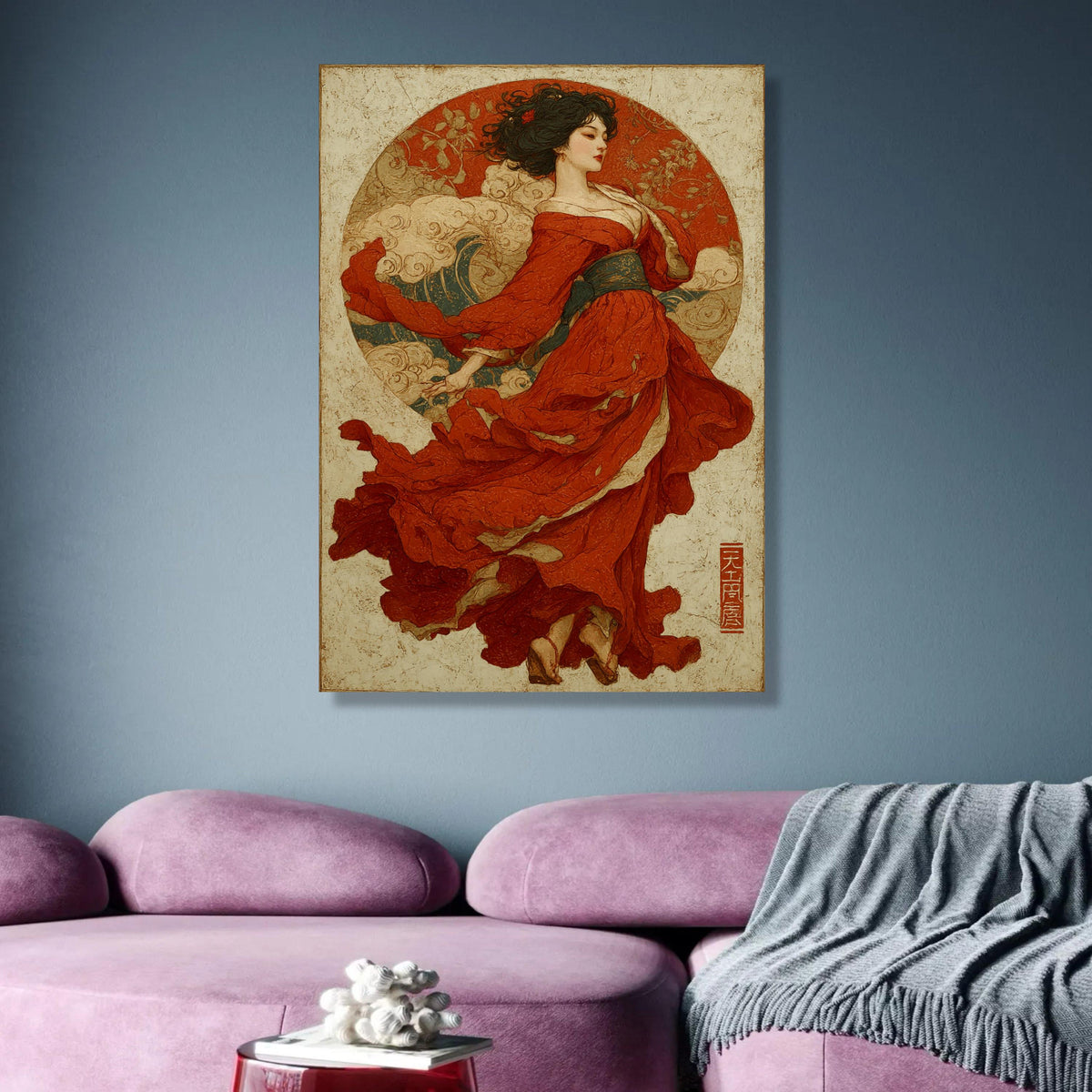 Elegant Asian Woman in Flowing Red Dress Canvas, Traditional Style Art, Oriental Wall Decor, Asian wall decoration, canvas print, wall art