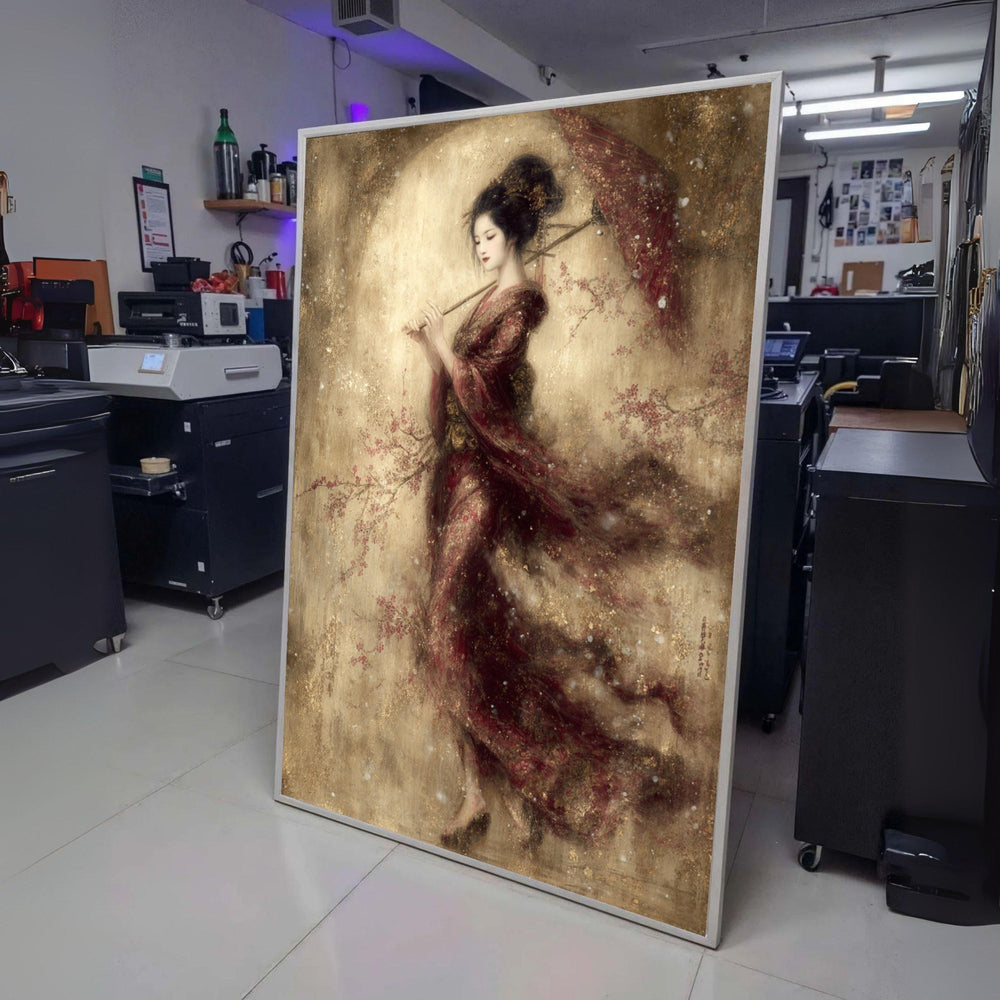Elegant Japanese Woman with Umbrella Canvas, Traditional Kimono Art, Oriental Wall Decor, Asian wall decoration, canvas print, wall art