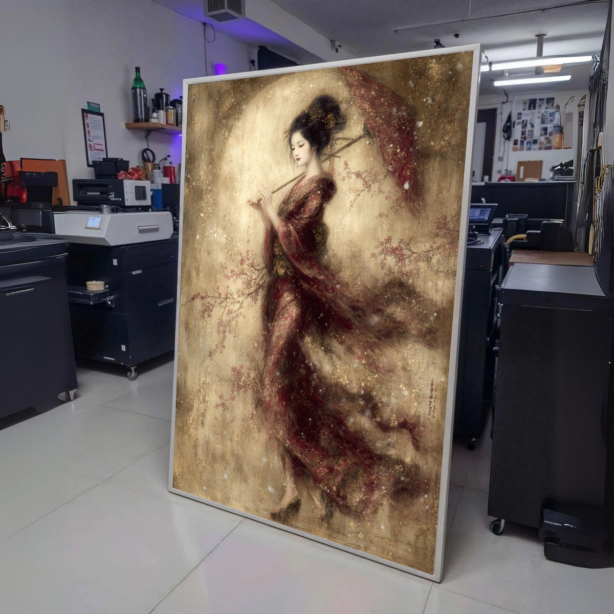 Elegant Japanese Woman with Umbrella Canvas, Traditional Kimono Art, Oriental Wall Decor, Asian wall decoration, canvas print, wall art