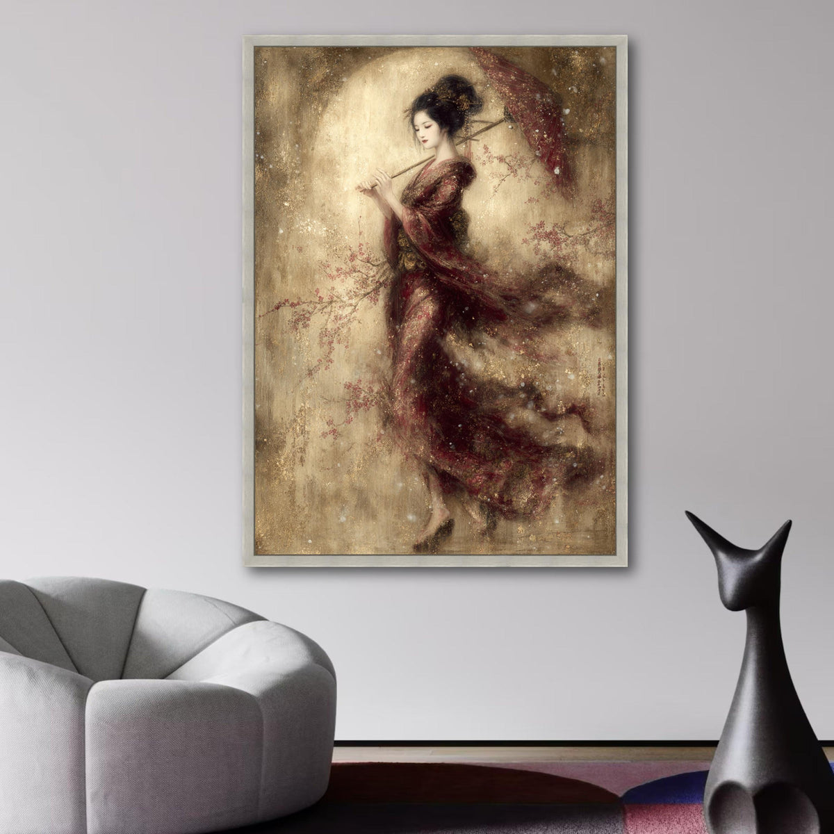 Elegant Japanese Woman with Umbrella Canvas, Traditional Kimono Art, Oriental Wall Decor, Asian wall decoration, canvas print, wall art