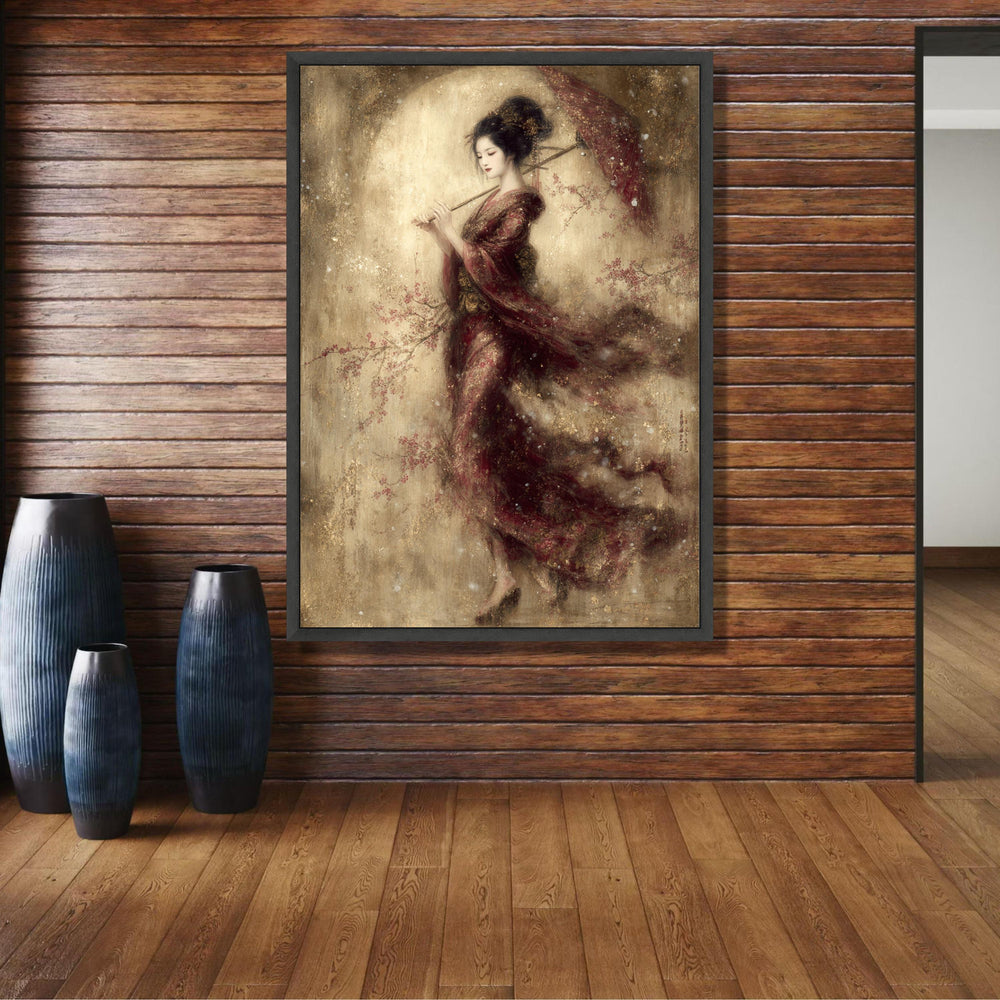 Elegant Japanese Woman with Umbrella Canvas, Traditional Kimono Art, Oriental Wall Decor, Asian wall decoration, canvas print, wall art