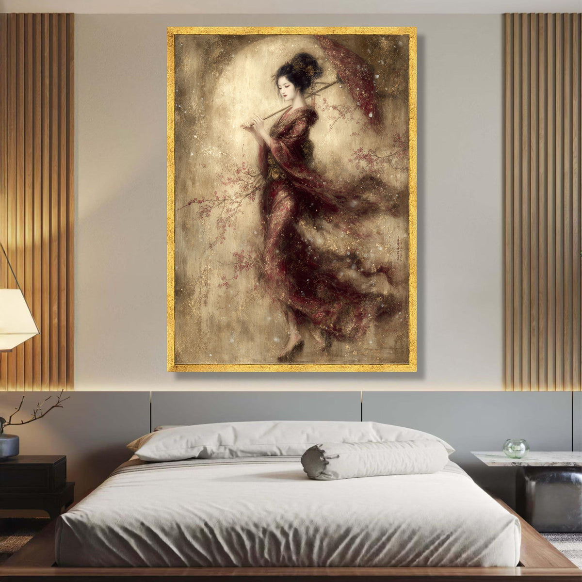 Elegant Japanese Woman with Umbrella Canvas, Traditional Kimono Art, Oriental Wall Decor, Asian wall decoration, canvas print, wall art