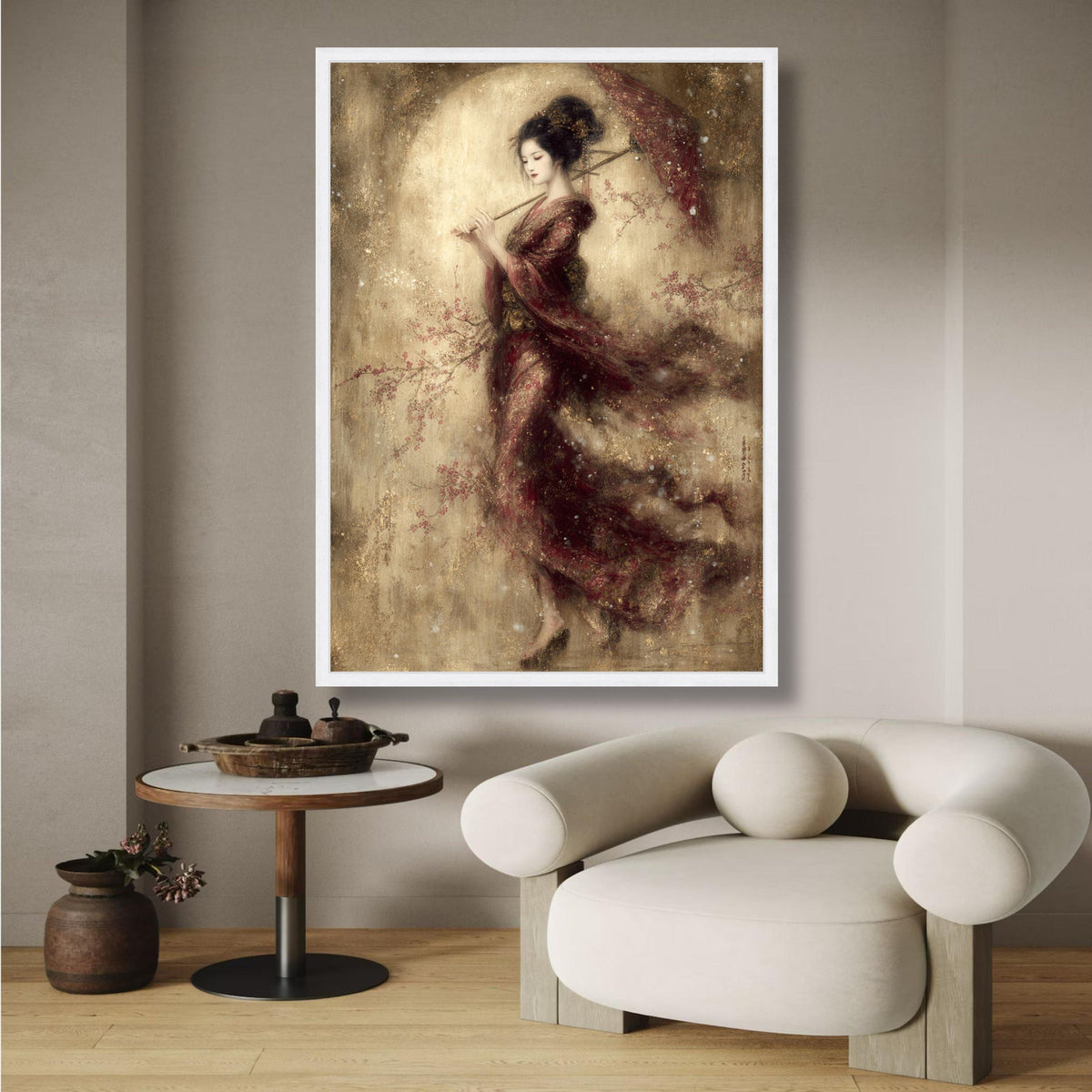 Elegant Japanese Woman with Umbrella Canvas, Traditional Kimono Art, Oriental Wall Decor, Asian wall decoration, canvas print, wall art