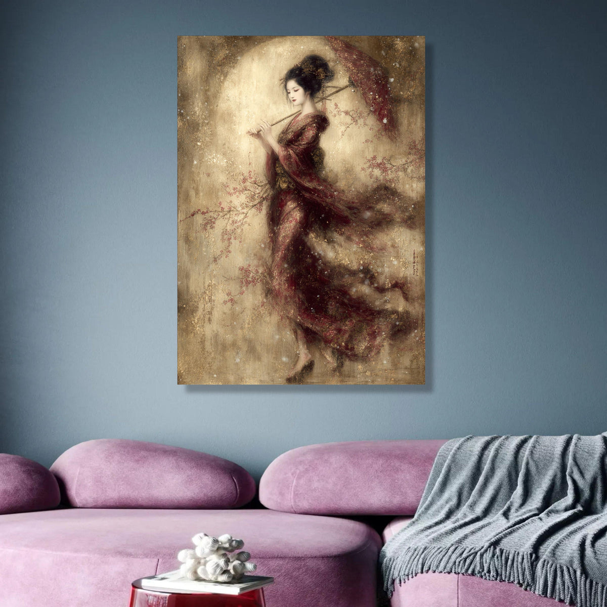 Elegant Japanese Woman with Umbrella Canvas, Traditional Kimono Art, Oriental Wall Decor, Asian wall decoration, canvas print, wall art