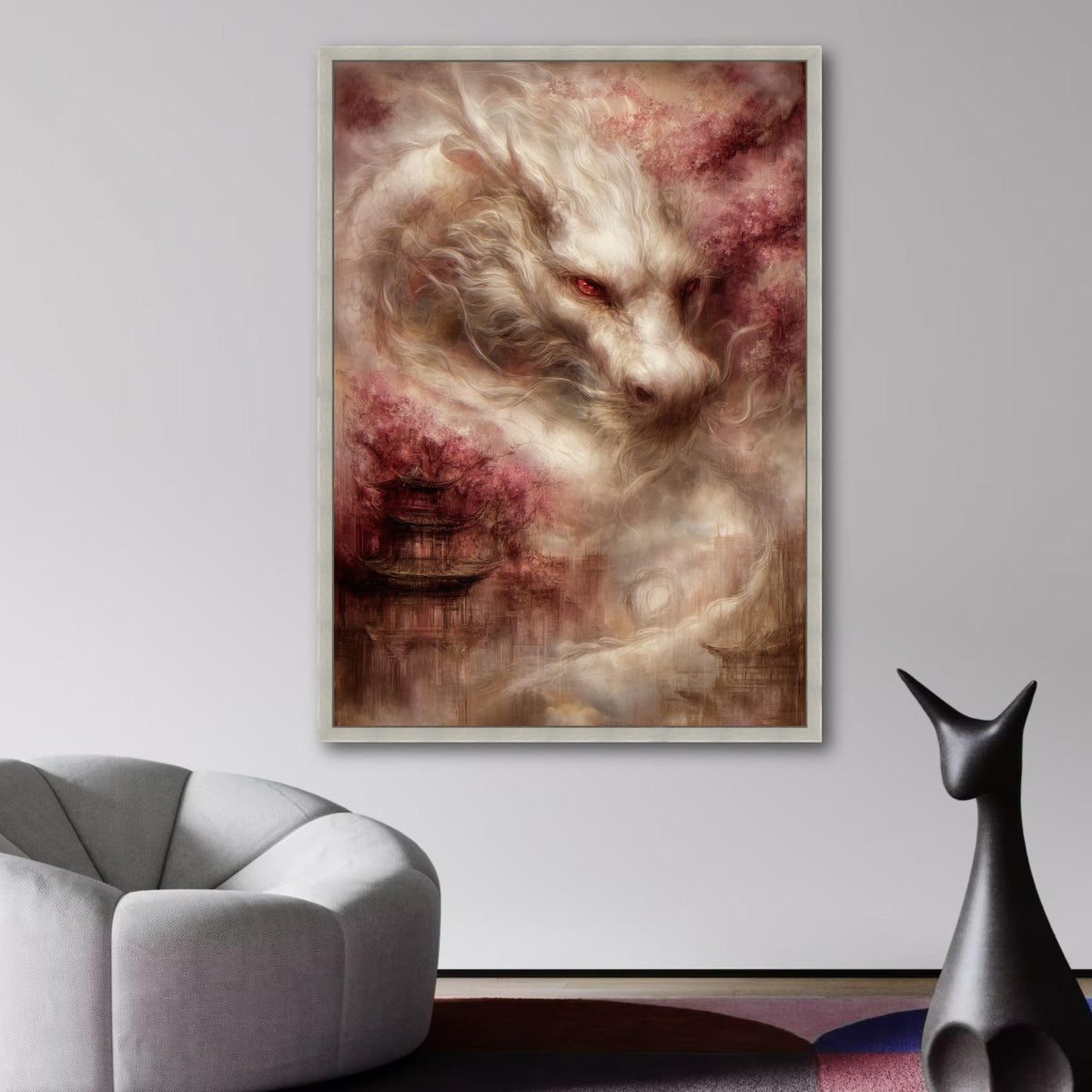 Majestic White Dragon Canvas Wall Art, Asian Fantasy Decor, Mythical Creature Illustration, Oriental wall decoration, canvas print, wall art