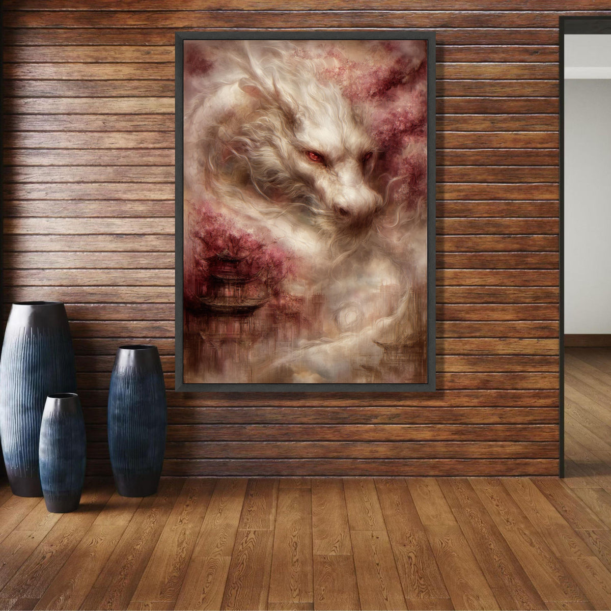 Majestic White Dragon Canvas Wall Art, Asian Fantasy Decor, Mythical Creature Illustration, Oriental wall decoration, canvas print, wall art