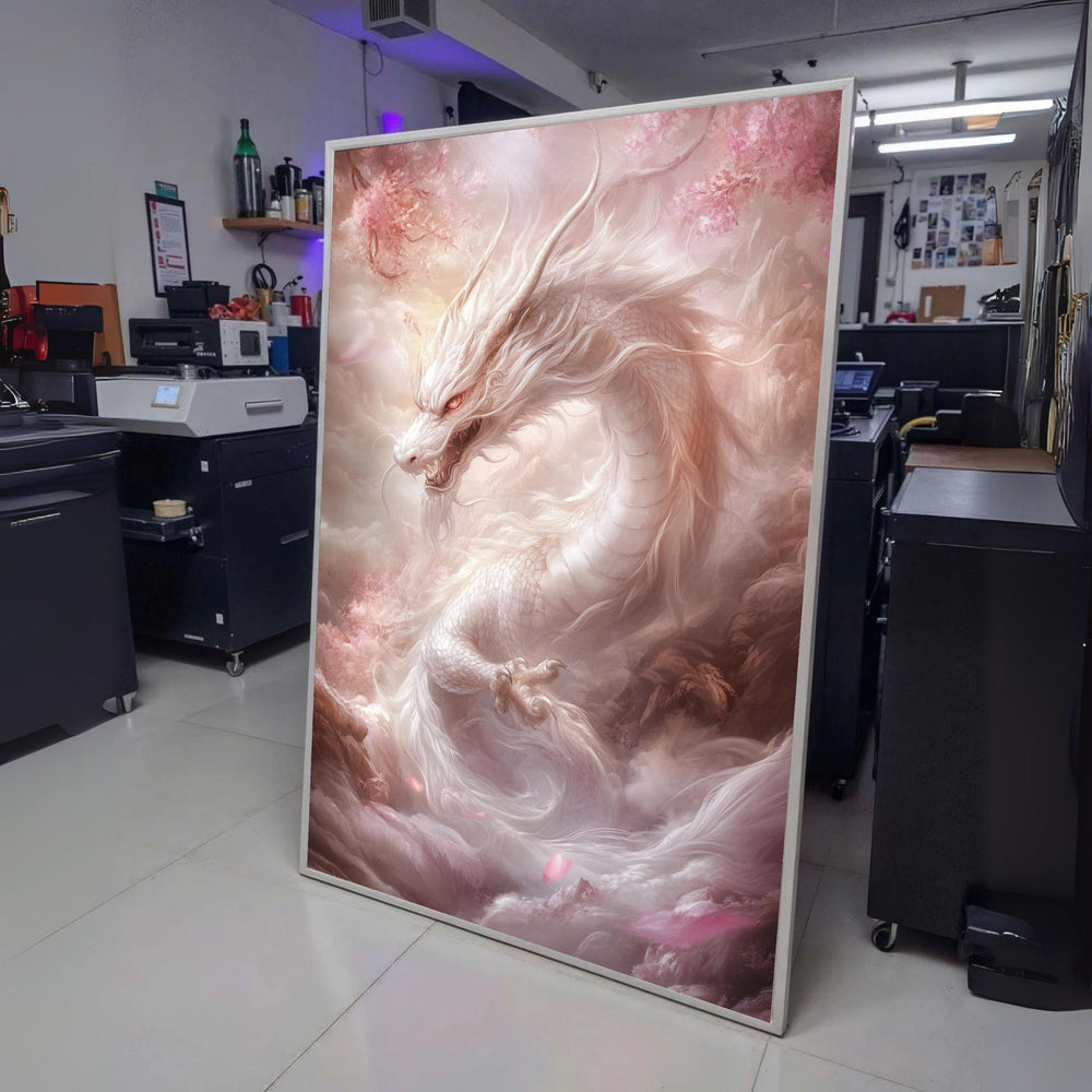 Majestic White Dragon Canvas, Fantasy Wall Art, Asian Mythology Decor, Mystical Creature wall decoration, canvas print, wall art