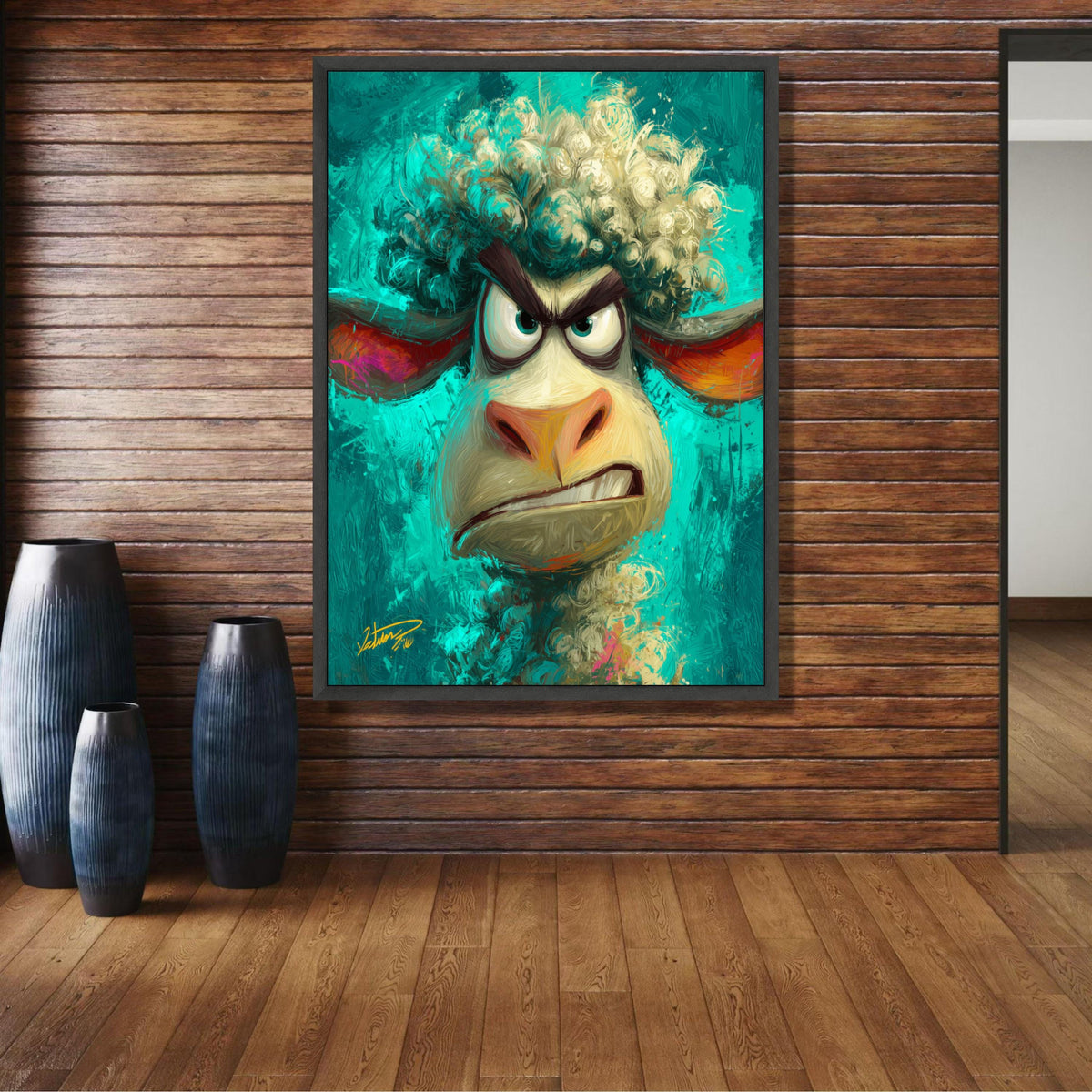 Angry Sheep Portrait Canvas Wall Art, Colorful Animal Face Print, Expressionist Farm Animal Canvas, wall decoration, canvas print, wall art