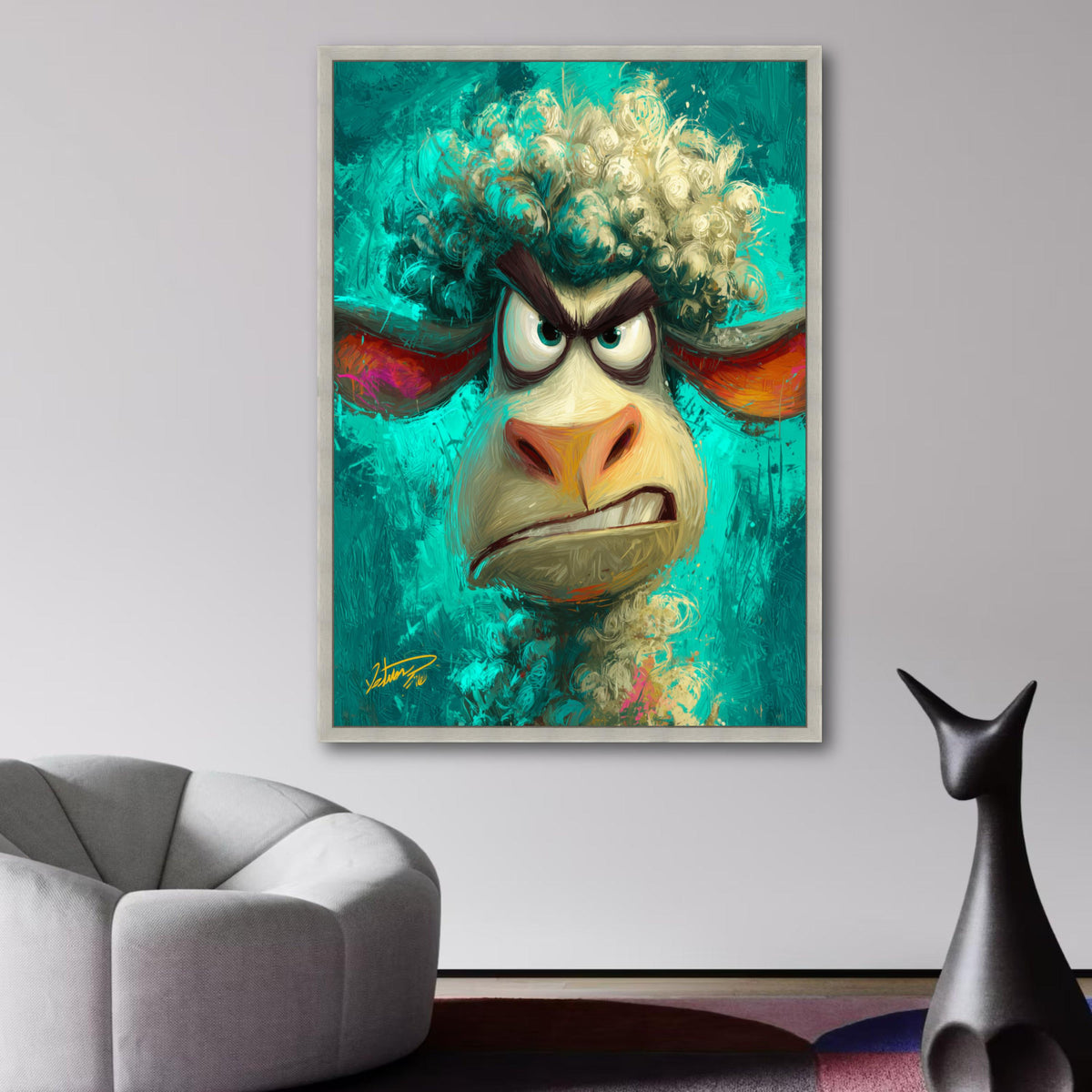 Angry Sheep Portrait Canvas Wall Art, Colorful Animal Face Print, Expressionist Farm Animal Canvas, wall decoration, canvas print, wall art