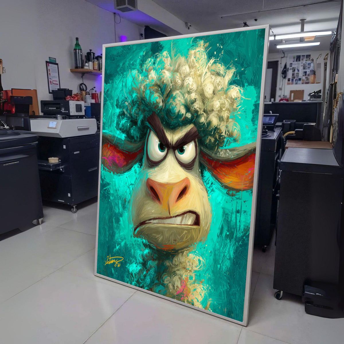 Angry Sheep Portrait Canvas Wall Art, Colorful Animal Face Print, Expressionist Farm Animal Canvas, wall decoration, canvas print, wall art
