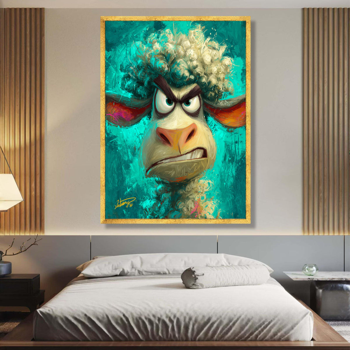 Angry Sheep Portrait Canvas Wall Art, Colorful Animal Face Print, Expressionist Farm Animal Canvas, wall decoration, canvas print, wall art