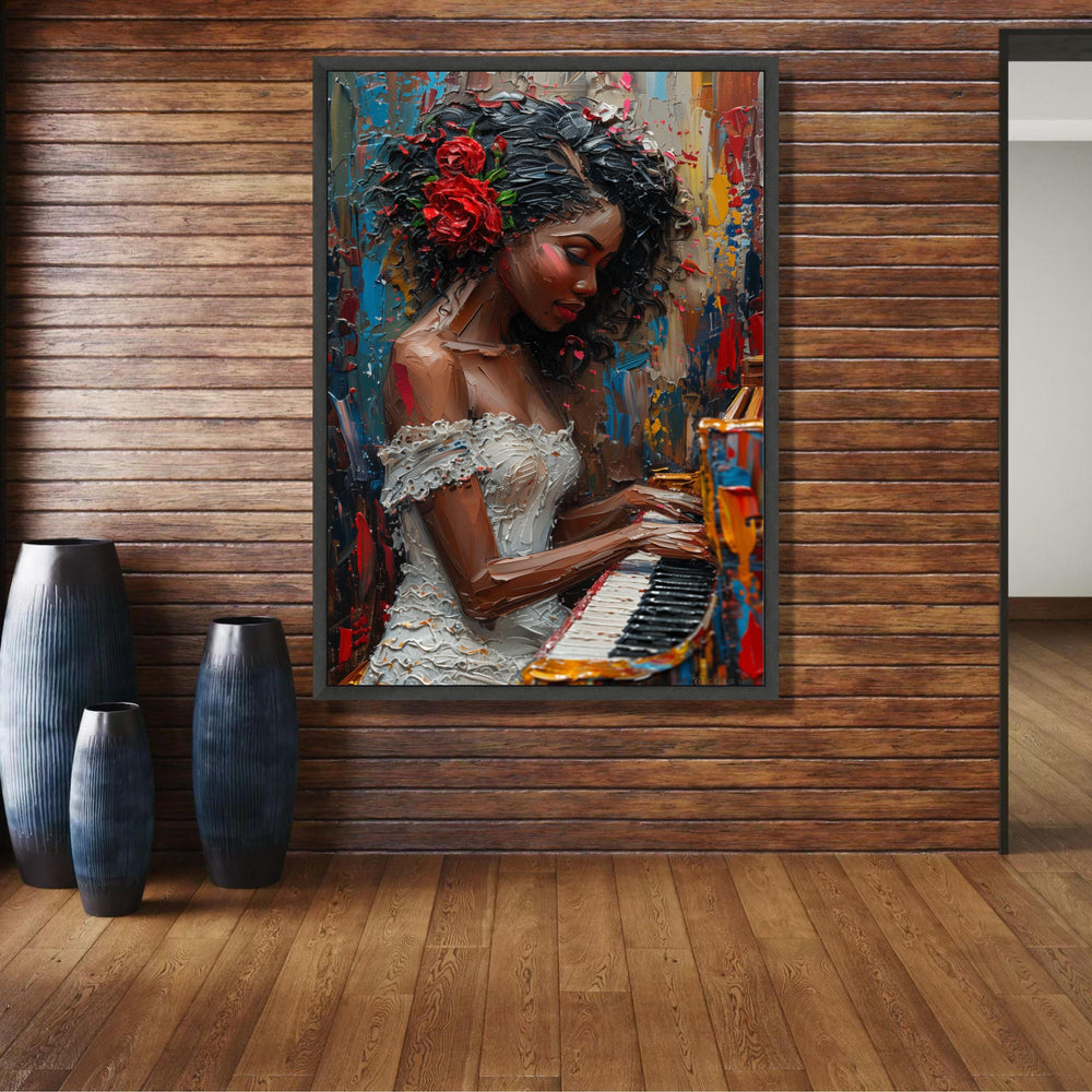 Elegant Woman Playing Piano Canvas, Abstract Portrait Wall Art, Paint Effect, Music Theme Canvas, wall decoration, canvas print, wall art