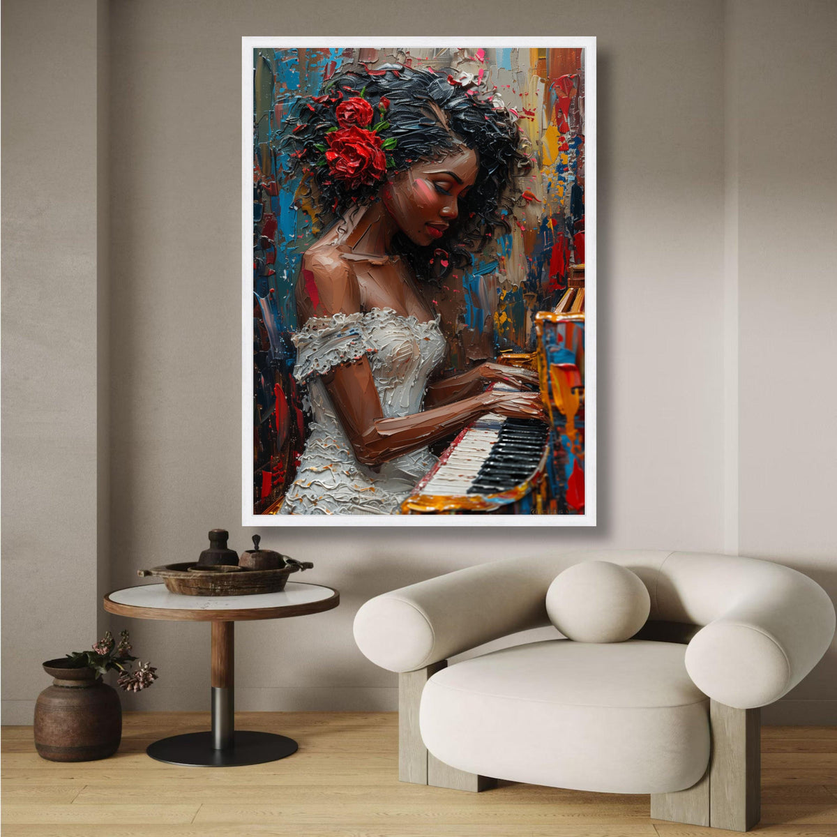 Elegant Woman Playing Piano Canvas, Abstract Portrait Wall Art, Paint Effect, Music Theme Canvas, wall decoration, canvas print, wall art