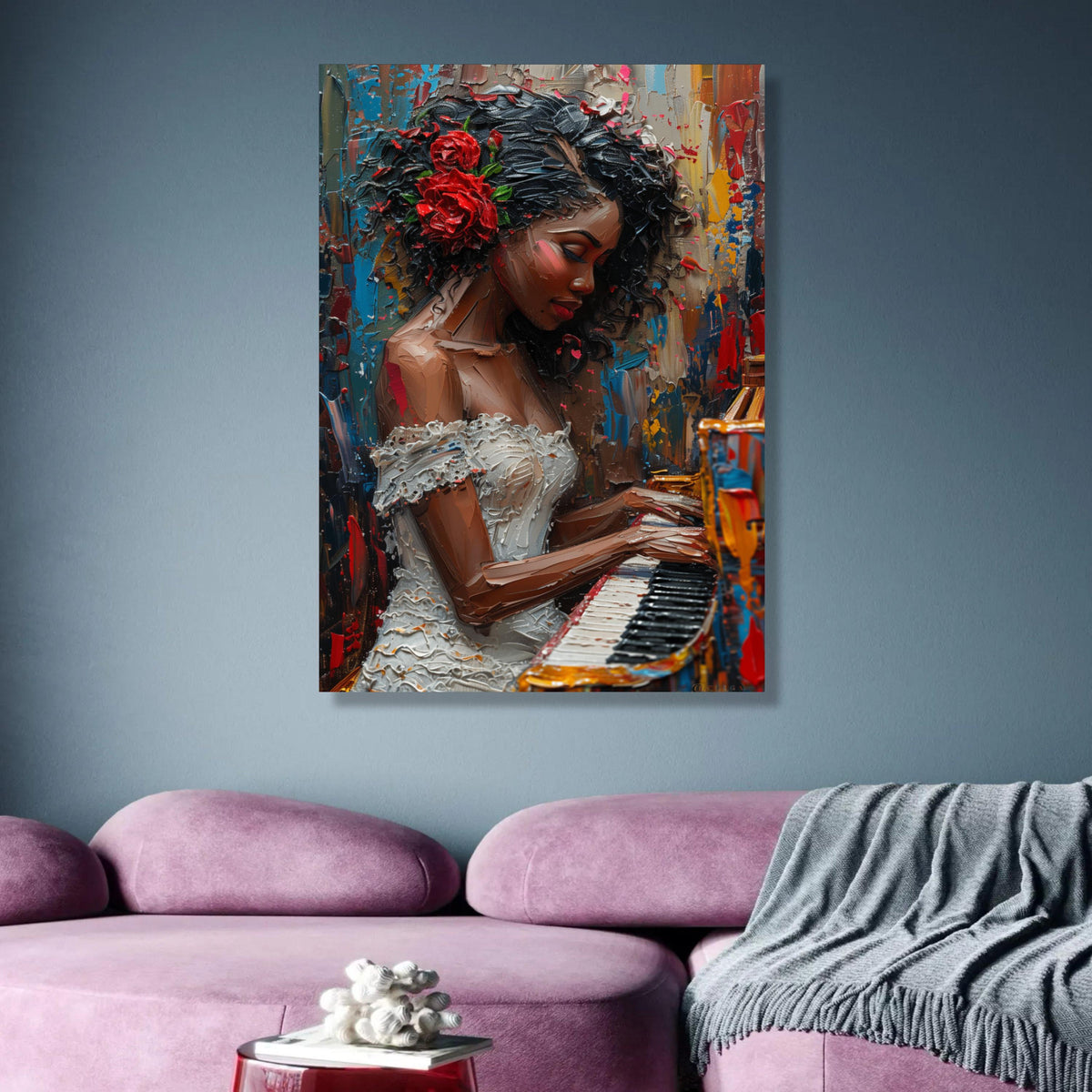 Elegant Woman Playing Piano Canvas, Abstract Portrait Wall Art, Paint Effect, Music Theme Canvas, wall decoration, canvas print, wall art