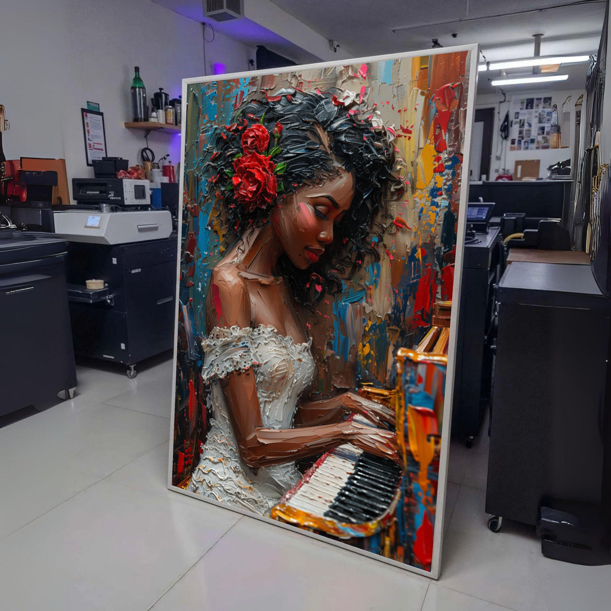 Elegant Woman Playing Piano Canvas, Abstract Portrait Wall Art, Paint Effect, Music Theme Canvas, wall decoration, canvas print, wall art