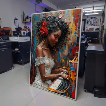 Elegant Woman Playing Piano Canvas, Abstract Portrait Wall Art, Paint Effect, Music Theme Canvas, wall decoration, canvas print, wall art