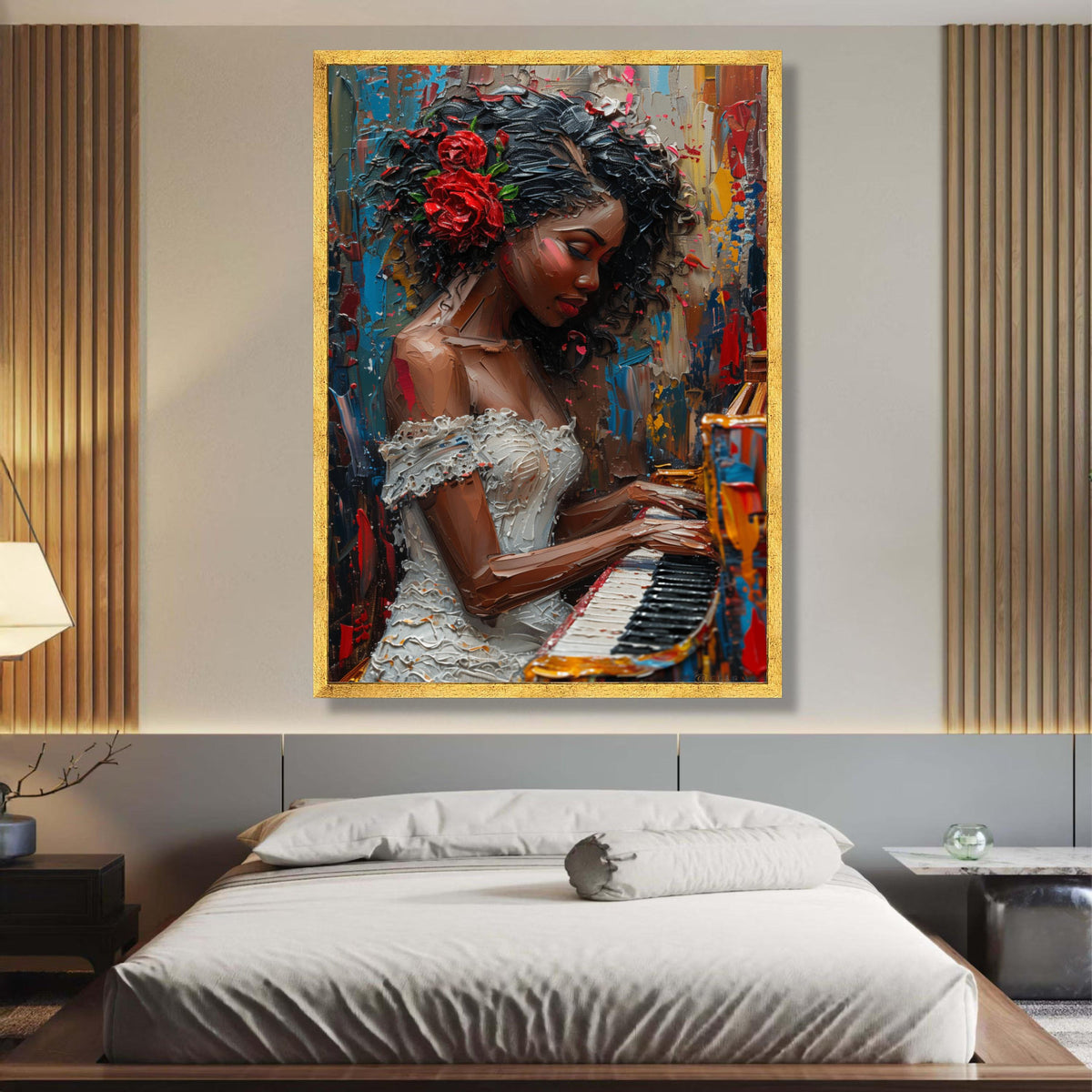 Elegant Woman Playing Piano Canvas, Abstract Portrait Wall Art, Paint Effect, Music Theme Canvas, wall decoration, canvas print, wall art