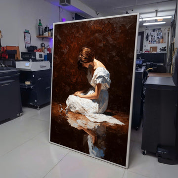 Reflective Wine Woman Canvas, Emotional Portrait Art, White Dress Painting, Modern Wall Decor, Fine wall decoration, canvas print, wall art