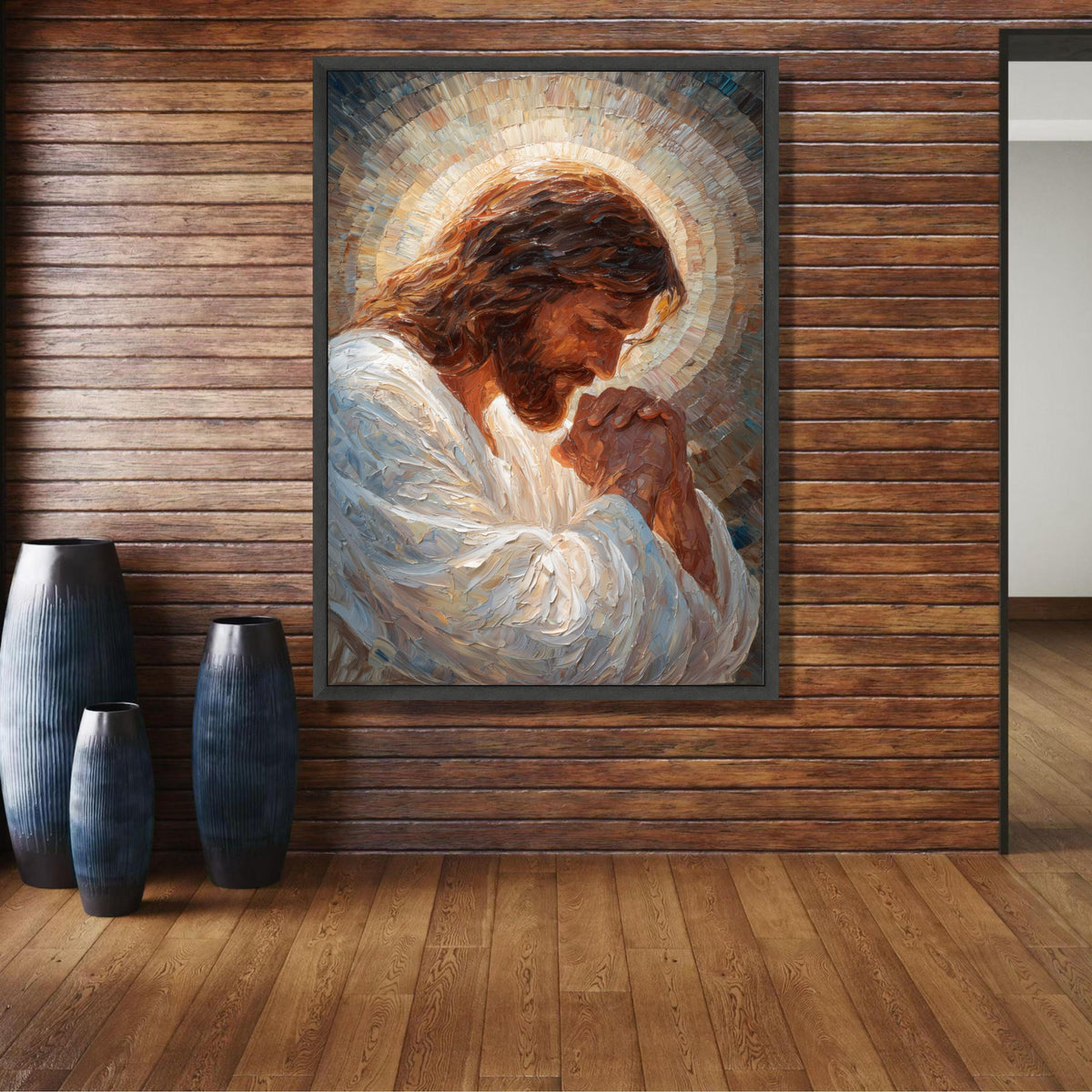 Prayerful Jesus Portrait Canvas, Religious Wall Art, Christian Decor, Spiritual Painting Canvas, wall decoration, canvas print, wall art