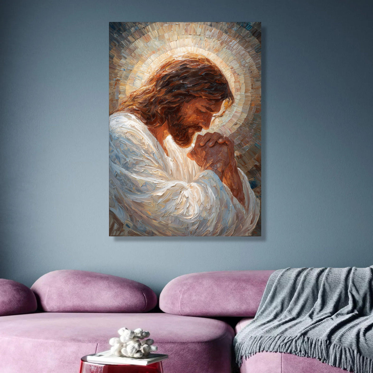 Prayerful Jesus Portrait Canvas, Religious Wall Art, Christian Decor, Spiritual Painting Canvas, wall decoration, canvas print, wall art