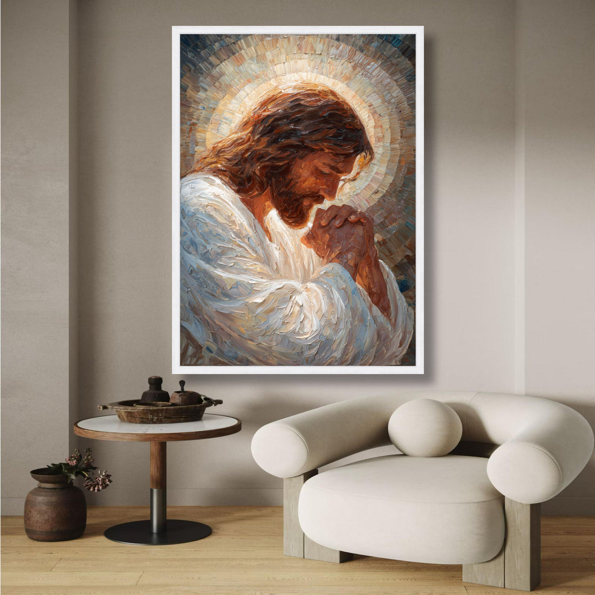 Prayerful Jesus Portrait Canvas, Religious Wall Art, Christian Decor, Spiritual Painting Canvas, wall decoration, canvas print, wall art