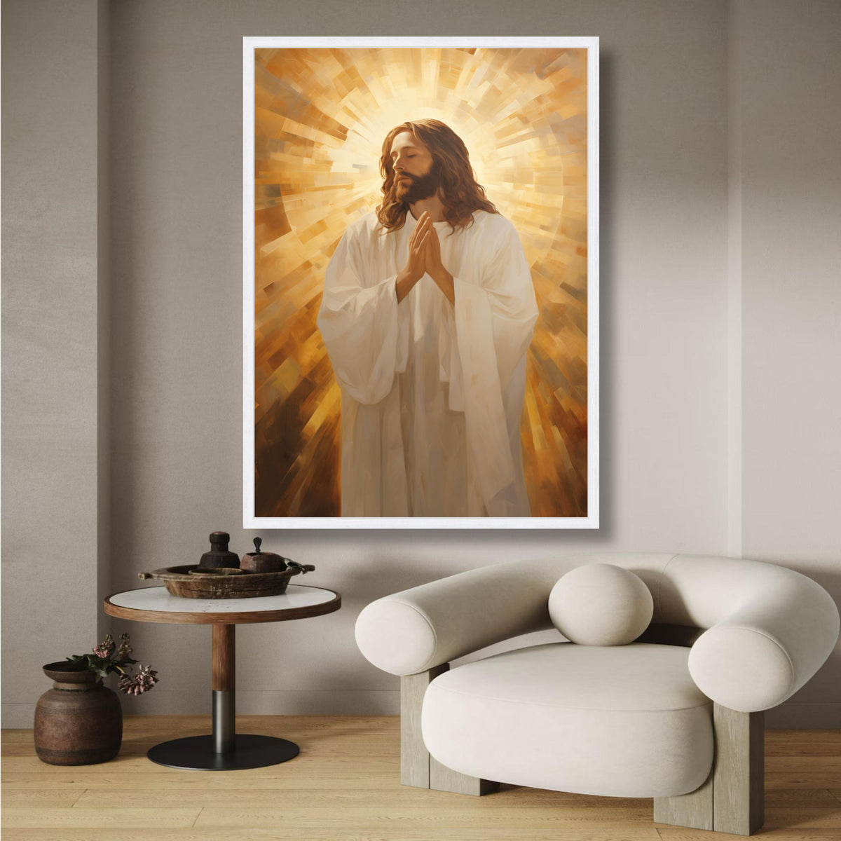 Praying Jesus Canvas Wall Art, Spiritual Christian Decoration, Radiant Light Religious Canvas, wall decoration, canvas print, wall art