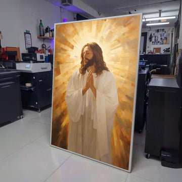 Praying Jesus Canvas Wall Art, Spiritual Christian Decoration, Radiant Light Religious Canvas, wall decoration, canvas print, wall art