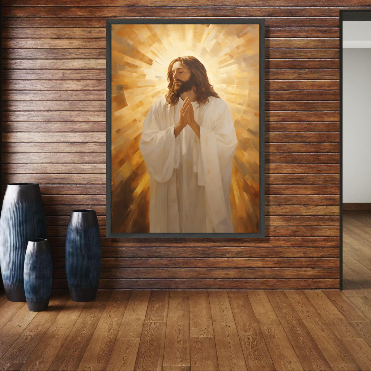 Praying Jesus Canvas Wall Art, Spiritual Christian Decoration, Radiant Light Religious Canvas, wall decoration, canvas print, wall art